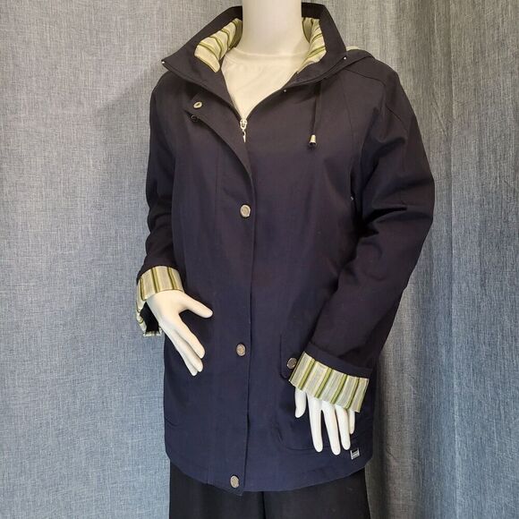 MACKINTOSH New England Rain Wind Breaker Jacket Removable Hood Navy Women's S - Picture 3 of 16